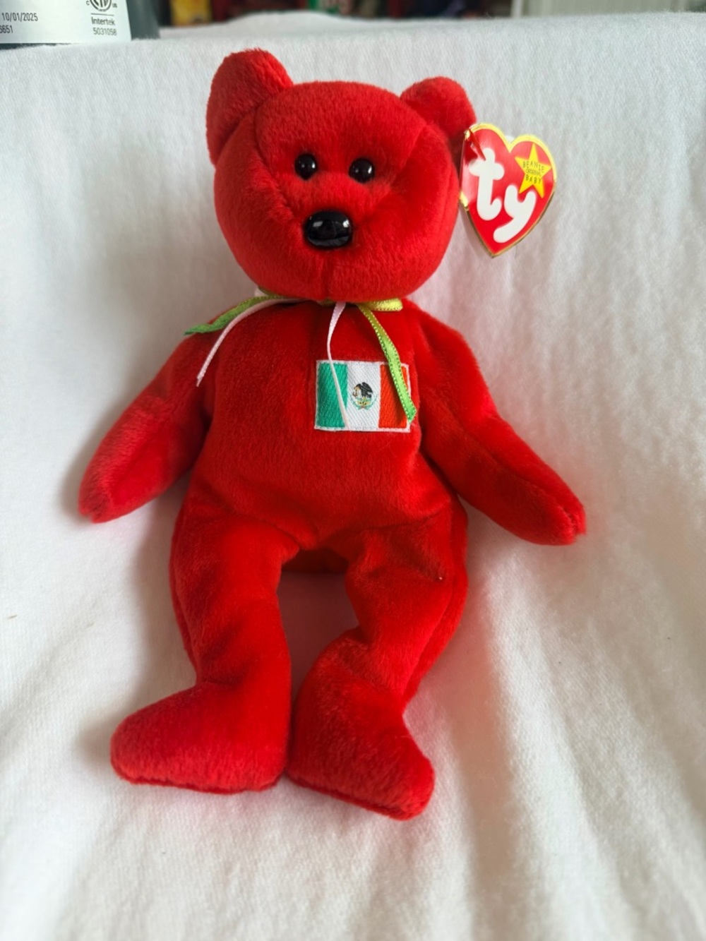 Ty Red Bear Plush with Mexico Flag Patch